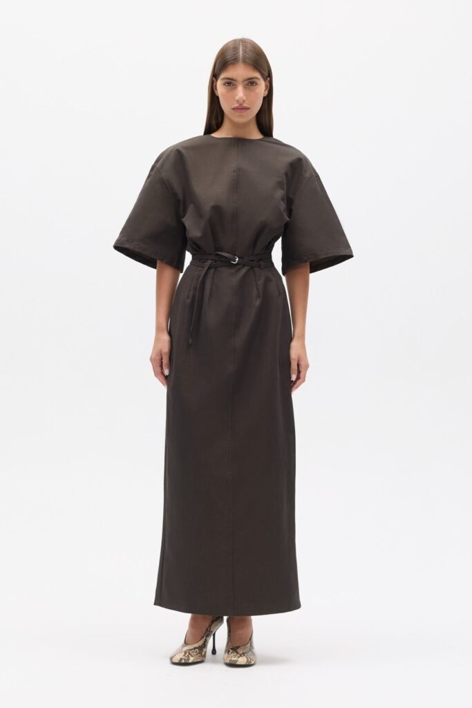 ARNA BELTED MAXI DRESS - ASH TWILL 1