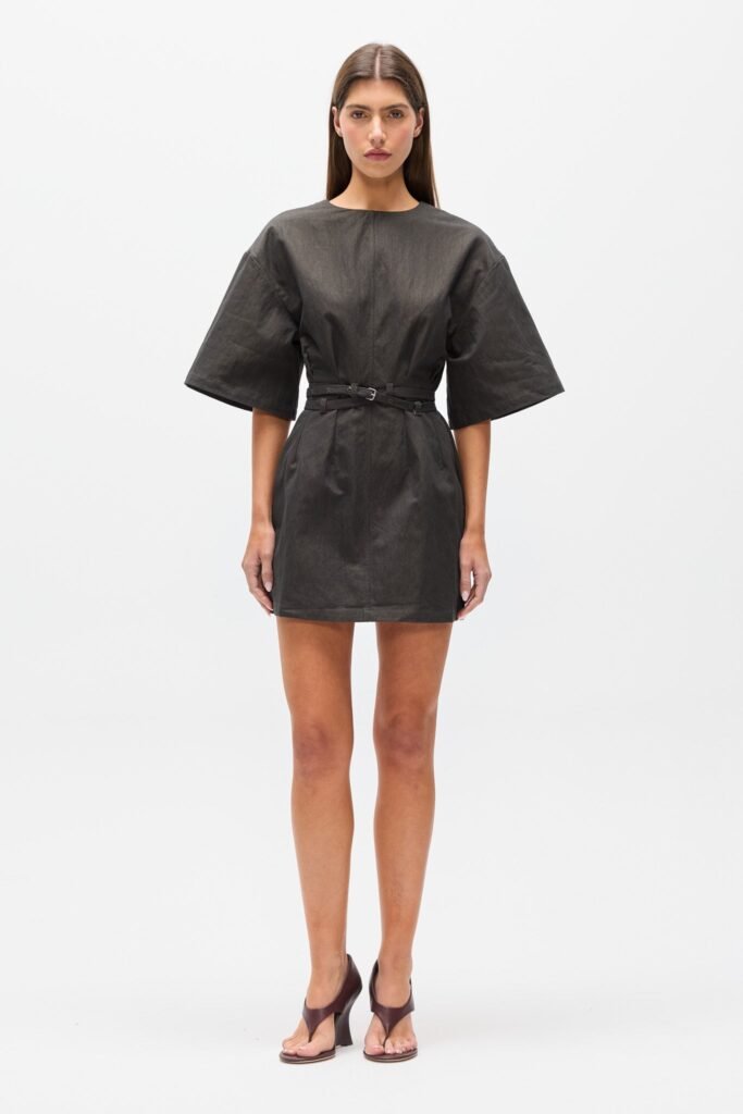 ARNA BELTED MINI DRESS - ASH TWILL 1