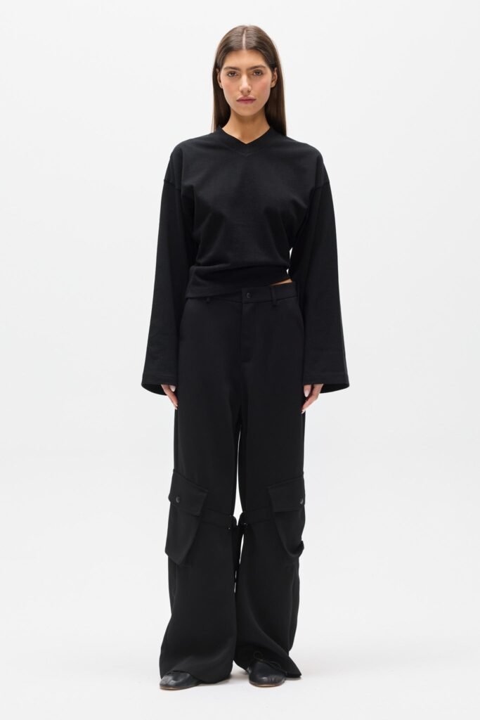 LEX V-NECK LONG SLEEVE TEE - BLACK 1