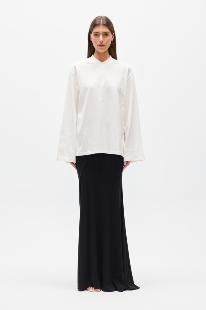 PRIYA V-NECK LONG SLEEVE TOP - WHITE 1